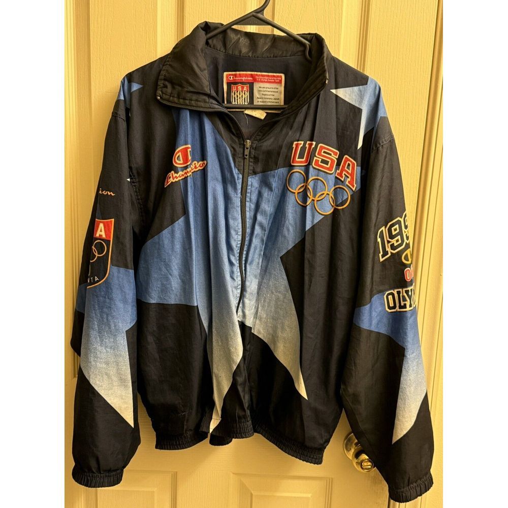 USA 1996 OLYMPIC GAMES ATLANTA ALL OVER PRINT JACKET WINDBREAKER CHAMPION Large - Picture 2 of 9